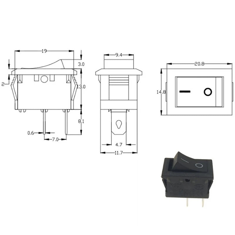 5Pcs Black Push Button Mini Switch 2Pin Snap-in On/Off Rocker Switch With Waterproof Cover