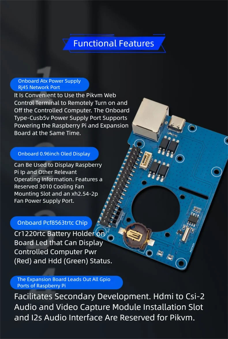 LCKVM Computer Remote Control PiKVM Expansion Board ATX Power Control OLED PCF8563 RTC