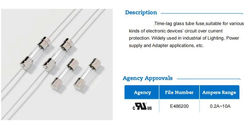20Pcs/Lot 5*20MM T630mA Slow Blow Glass Fuse 250V T0.63A 5X20mm