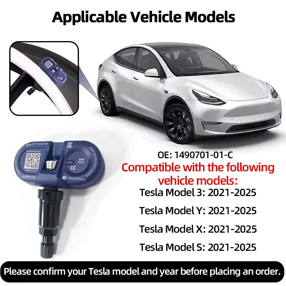 For Tesla Model 3 Y S X (2021–Present) Tire Pressure Monitor Sensors: BLE Bluetooth TPMS Sensor Replaces 1490701-01-C