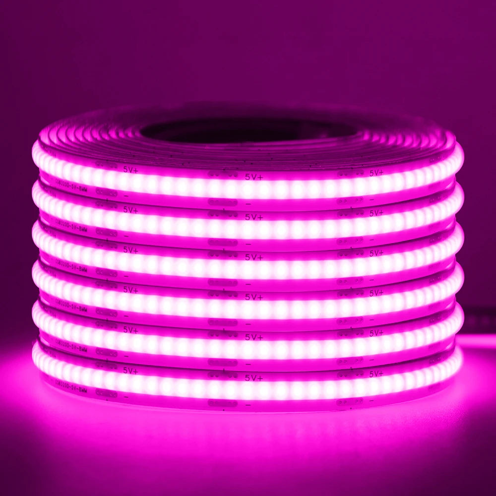 5V USB 3MM 5MM PCB COB LED Strip Light White/Red/Green/Pink/Ice Blue/Yellow TV Backlights DC5V 320Led Flex Night Lamp Home Decor
