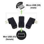 New Mini USB to Micro USB Adapter Plug 90 Degree Left&Right Angle Micro USB Male to Mini USB Female Type B Connector
