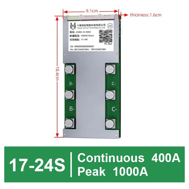 SMART BMS 400A 420A HighCurrent 4-30S BMS for Lifepo4 Li-ion Battery with BT UART for Golf Cart EV and Industrial Energy Storage