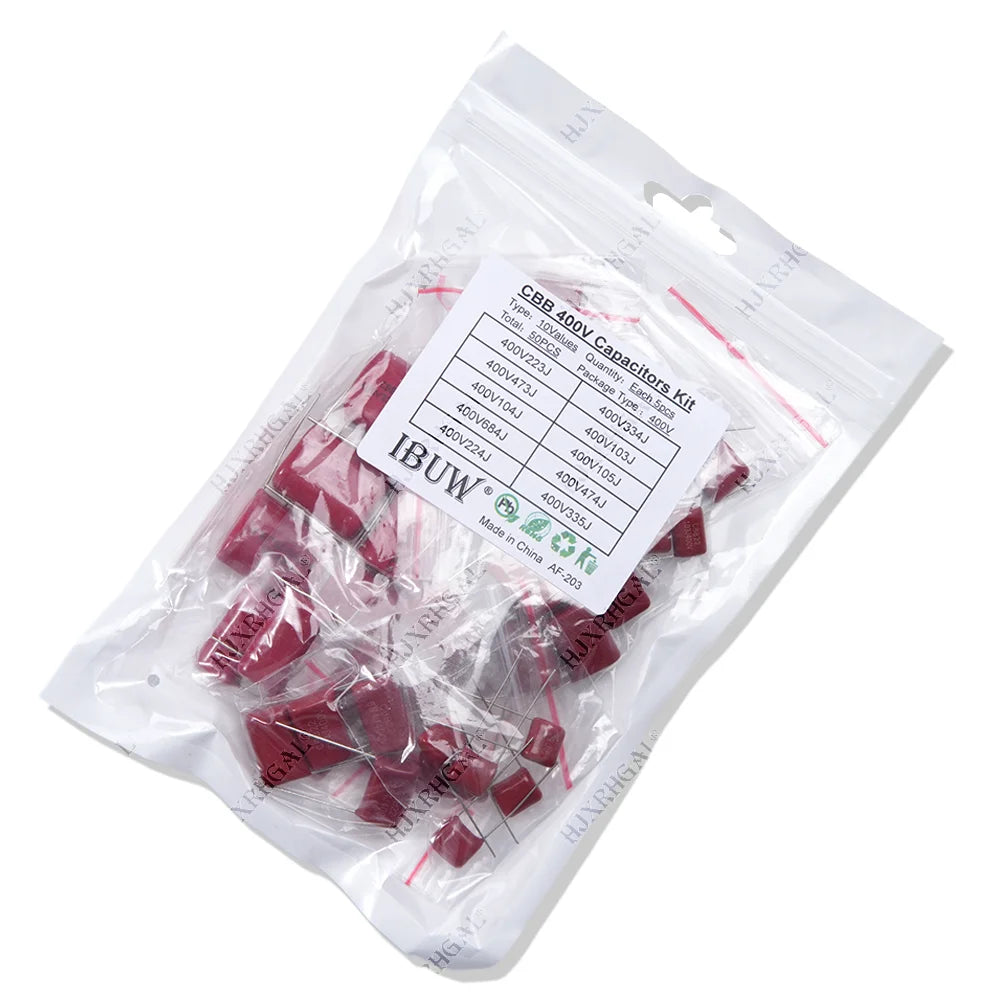 KIT 50PC=10value*5PCS Metallized Polyester Film Capacitors CBB Assortment Kit 400V 10nF ~ 3.3UF