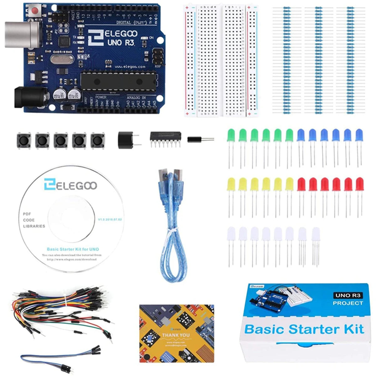 ELEGOO UNO Project Basic Starter Kit with Tutorial and UNO R3, Compatible with Arduino® IDE — DIY Electronic Kit