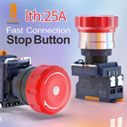 LANBOO 22mm Emergency Stop Button Waterproof Quick Plug Big Head Red Metal with LED Indicator Light 2NC E-Stop Switch for Indust