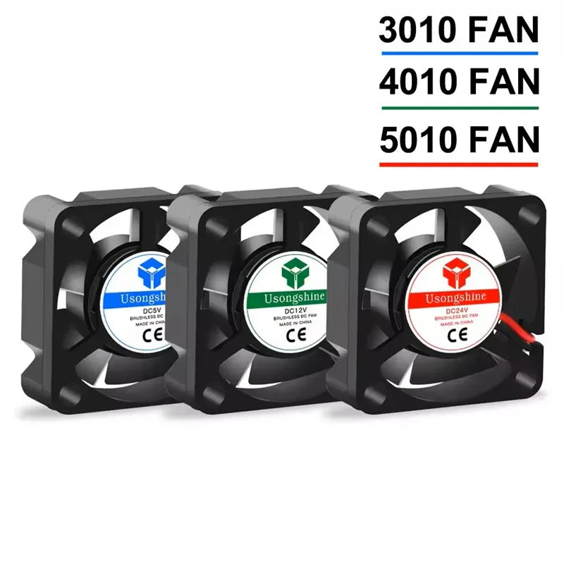 3010 4010 5010 3D Printer Cooling Fan, 12V 24V 5V 2Pin Low Noise, for Ender 3-Style J-Head Heatsink