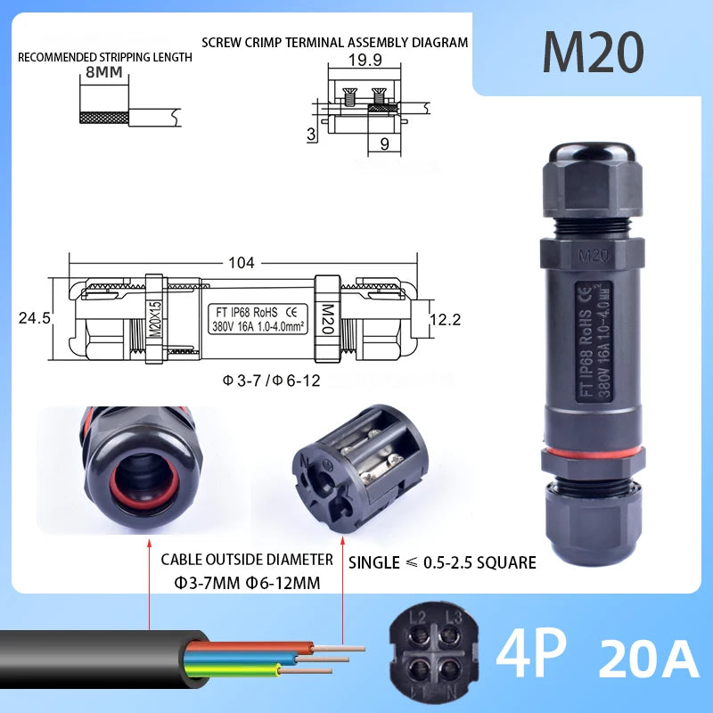 IP68 Waterproof Connector Outdoor LED Lighting Sealed Connector  Assembly Type Wire And Cable Quick Terminal Connector 2/3/4/5P