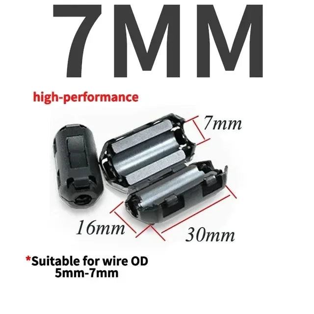 20PCS 3.5/5/7/9/13mm Ring Core Ferrite Bead Clamp Choke Coil EMI RFI Noise Filter Clip Snap Cable for Black Magnetic Snap-on