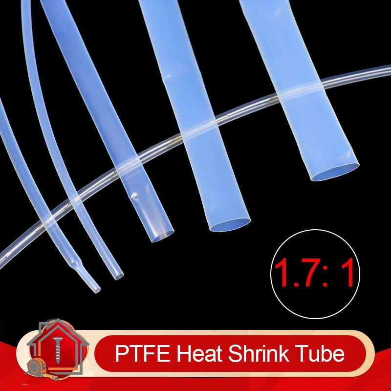 1/5m PTFE Heat Shrink Tube Transparent Diameter 0.5/1/2/2.5/4/5/6/8/10/12mm High Temperature 260℃ 1.7:1 Shrinkage Tubing
