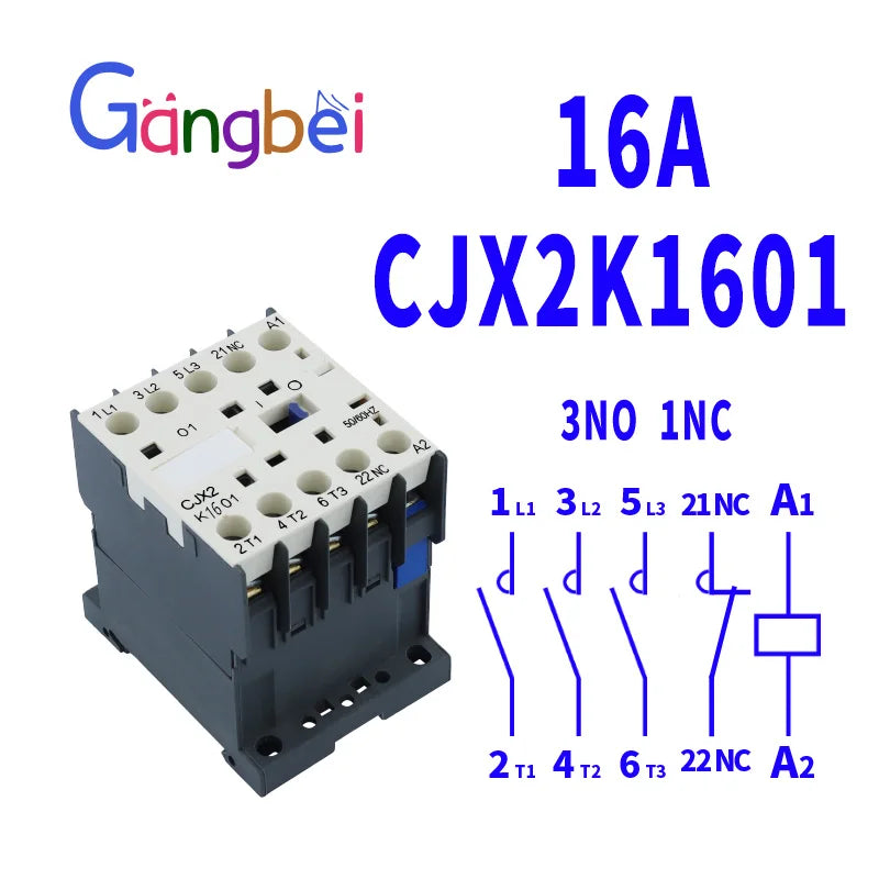 Mini AC Contactor, CJX2-K0910, K0901, K1210, K1201, K1610, 3main 1NO/3main 1NC Coil Voltage,230V, 50Hz,60Hz,9A,12A,16A 110V,24V