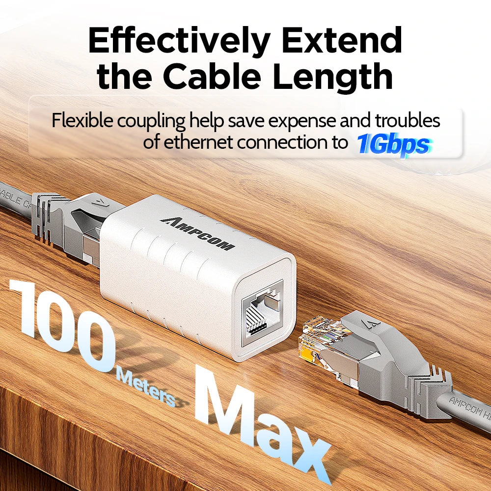 AMPCOM RJ45 Coupler Lightning Protection Ethernet Cable Extender Adapter LAN Connector Female to Female for Cat7 Cat6 Cat5e