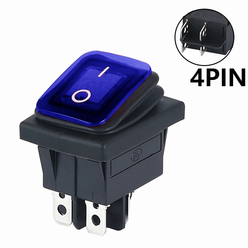 ON OFF KCD4 waterproof and oil proof switch four feet 2 file red green with lights six foot rocker power switch LED 12V 220V