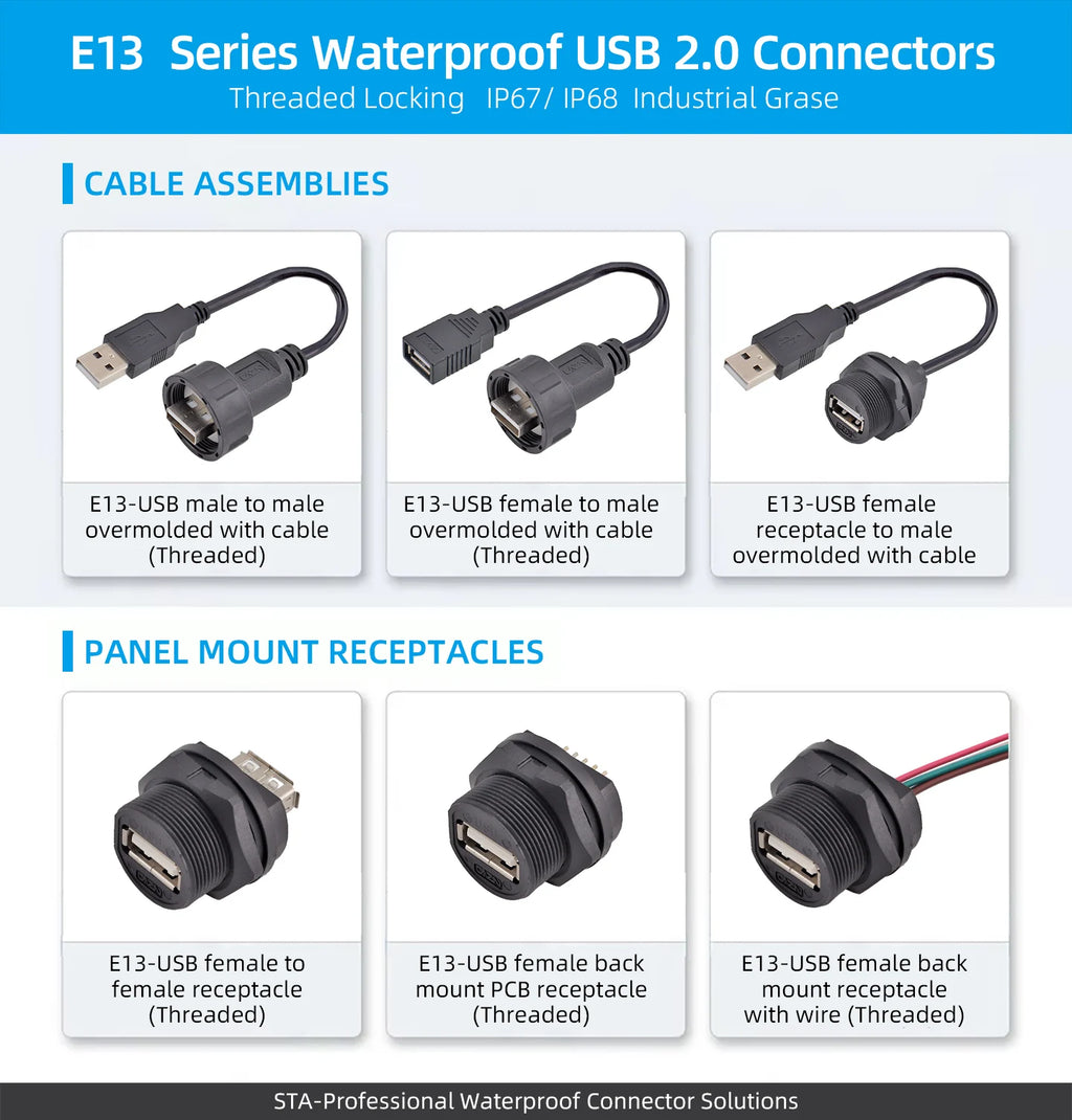 USB 2.0 Port Industrial Waterproof Connector IP67 Molded Male Female Aviation Plug Data Transfer Extension Cable 0.3 0.5 1M