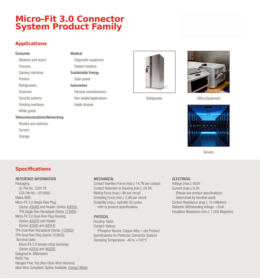 10Sets Micro-Fit 3.0 MM Receptacle Housing + Plug Shell Panel Mount Ear + Male Female Crimp Terminal 2 3 4 5 6 7 8 9 10 Circuits
