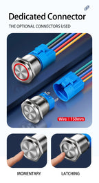 Metal Round Push Button Switch 12‑16‑19‑22mm, Momentary & Latching Power Control Button with LED Indicator for Electronic Projec