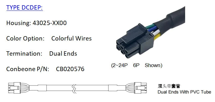 430250600 Wire harness, MOLEX MICRO FIT 3.0mm Pitch OTS Cable, 43025-0600, 6P, UL1061 20AWG, Off the Shelf, Quick Delivery