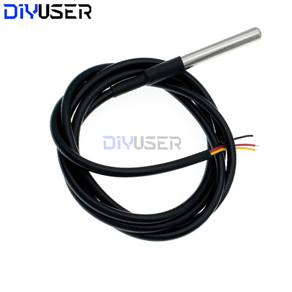 DS18B20 Temperature Sensor Waterproof Probe 100cm Cable, -55°C to +125°C, Stainless Steel