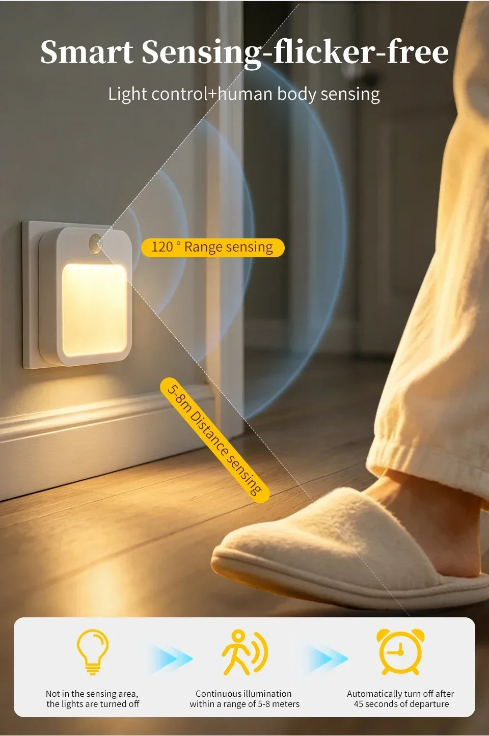 Motion Sensor Plug in Night Light 5 Brightness Dimmable LED Lamp for Bedroom Hallway Stairs Lighting 100-240V
