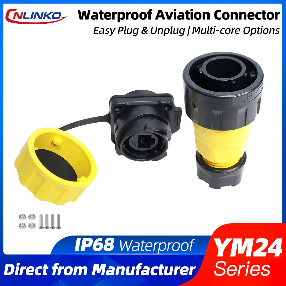 CNLINKO M24 RJ45 Plastic Circular Connector Waterproof Ethernet Cable Coupler Junction Box RJ45 Connector for Industrial Network
