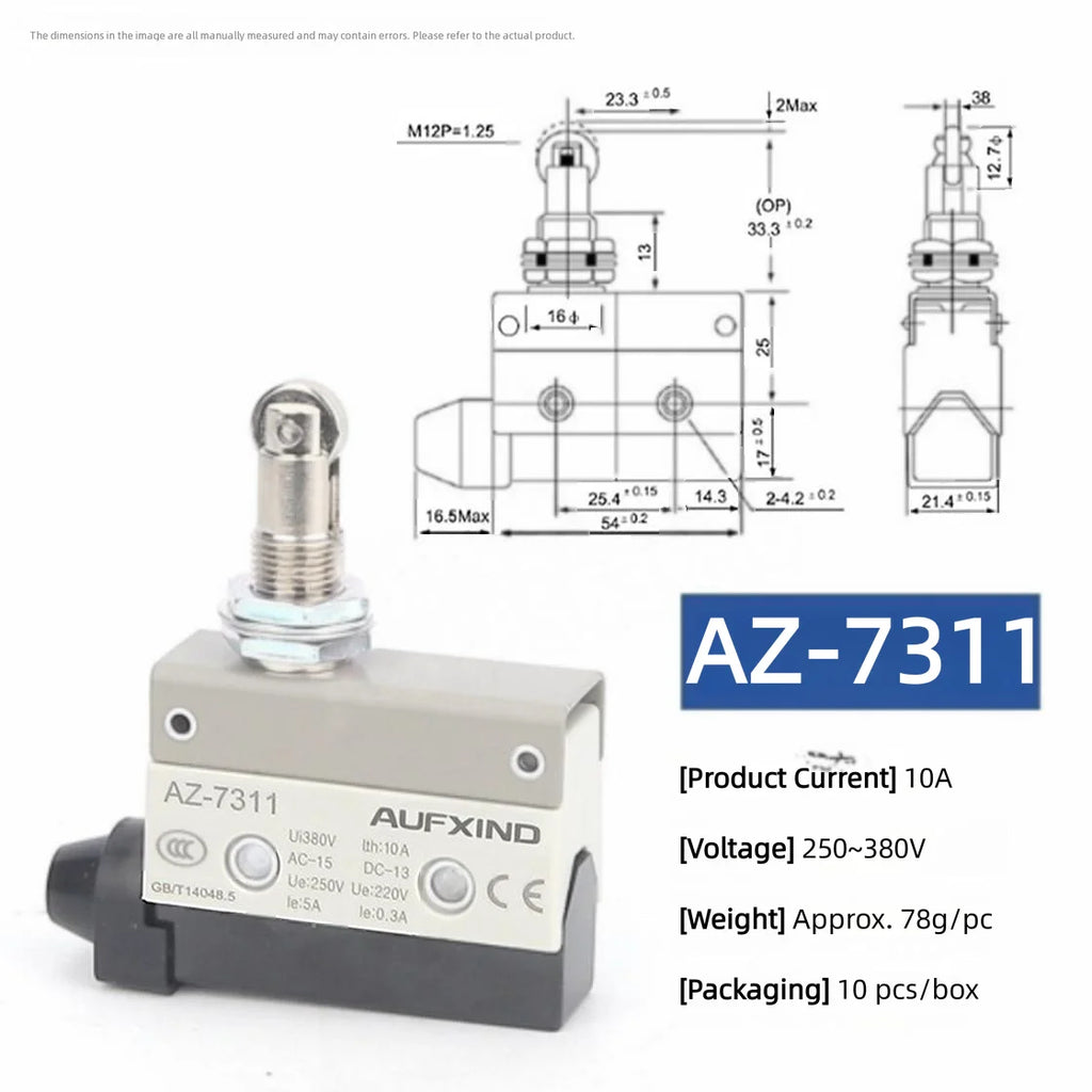 10A 250V AZ Waterproof Microswitch Travel Micro Limit Switch Small Horizontal Roller Lever AZ-7312 AZ-7311 AZ-7121 AZ-7310 TZ
