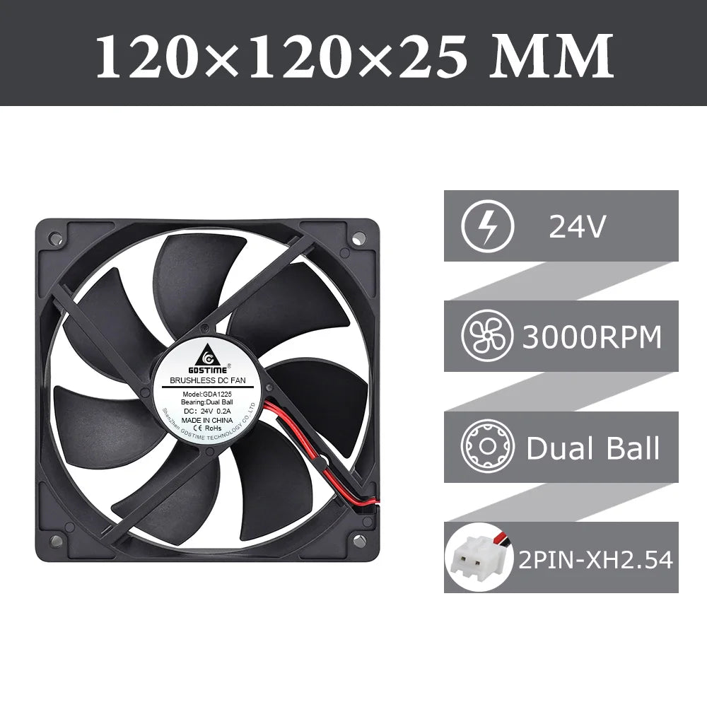 Gdstime 120mm USB PC Fan 5V 12V 24V 48V 12cm DC Brushless Cooling Fan 12025 2PIN 3PIN 4PIN Ball Computer Case Fan Waterproof Fan