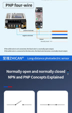 ZHICAN ZC3E Long Range Photoelectric Sensor 2m Diffuse Reflective Switch NPN NO 24V DC Object Detection