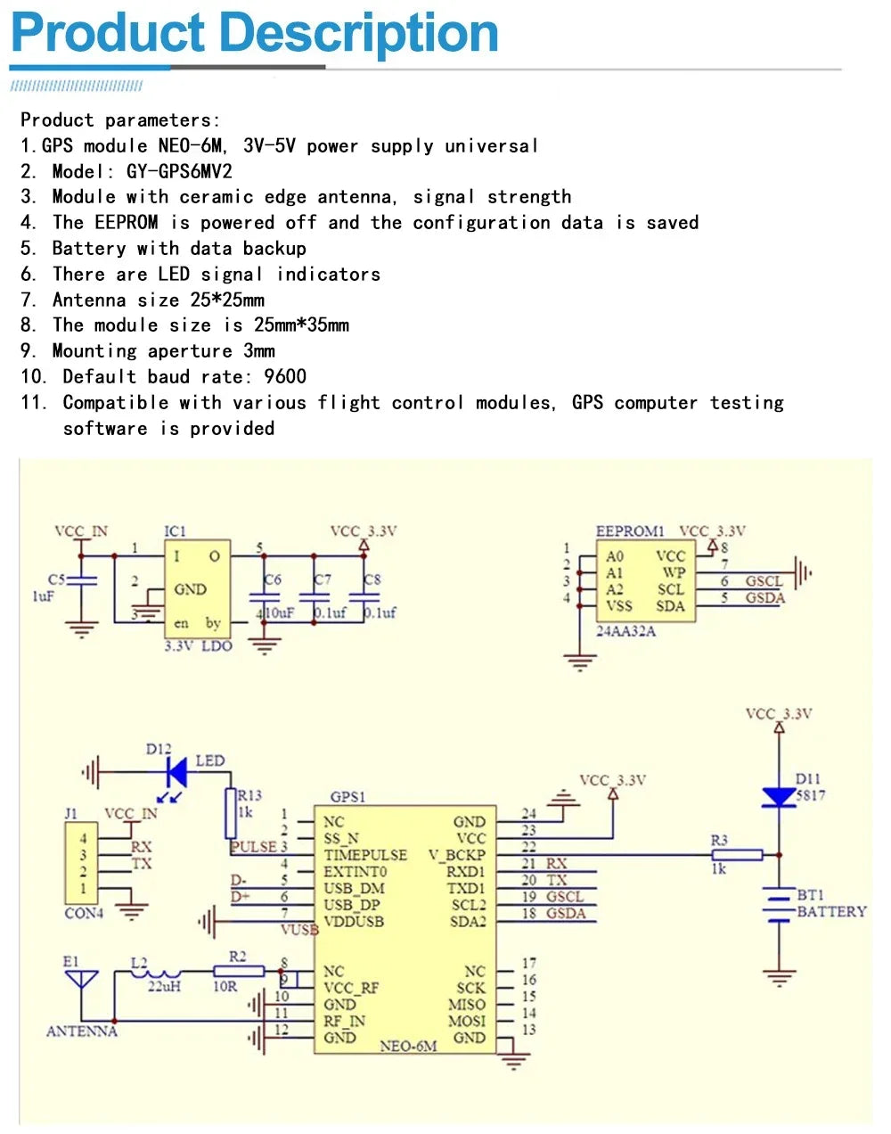 GPS module micro USB NEO-6M NEO-7M NEO-8M satellite positioning 51 single-chip for Arduino STM32 routines