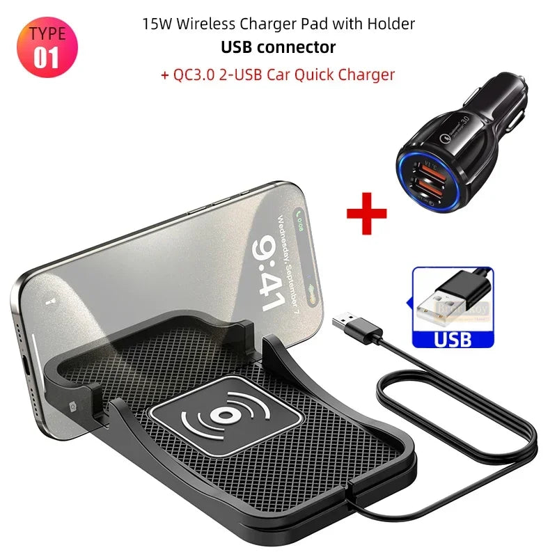 15W Fast Car Wireless Charger Anti-skid Silicone Charging Pad For Samsung HUAWEI iPhone Charging Mat for Smartphone Car Styling