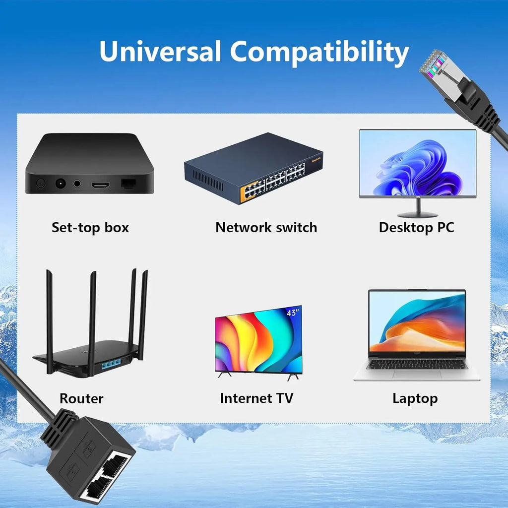 RJ45 8P8C Eight Core Network Cable Splitter Network Tee 1 Male to 2 Female Adapter Network Extender CAT6/CAT5