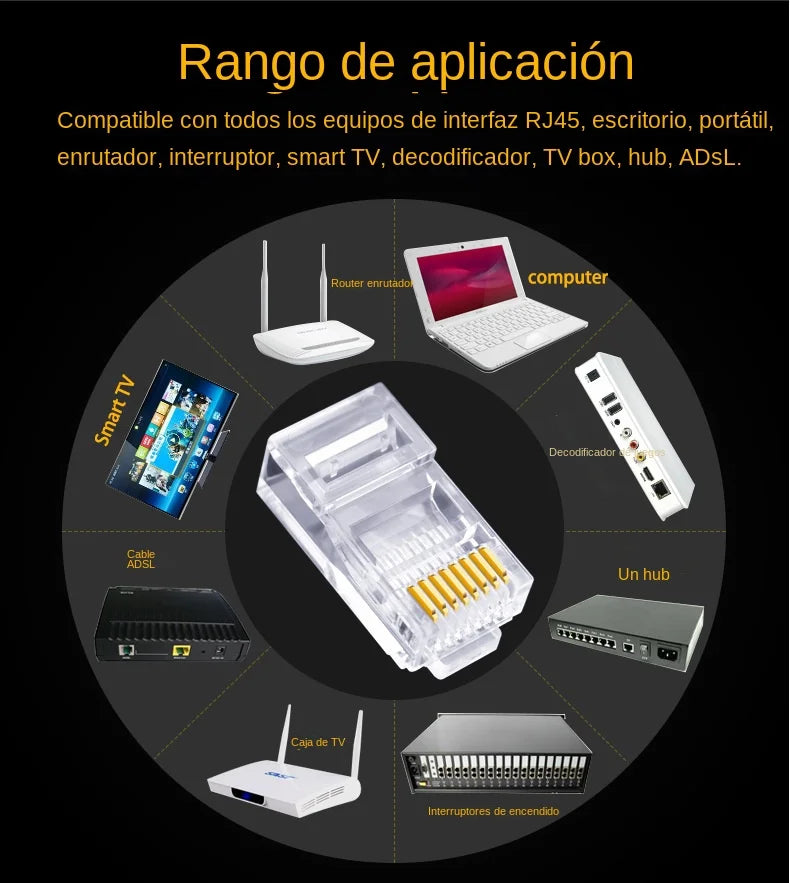100 Pcs RJ45 Connector CAT6 CAT5e Pass Through Connectors Crystal End Connector Network Unshielded RJ45 Perforated Crystal Head