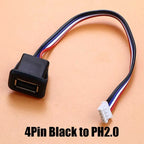 1/5pcs 2Pin 4Pin USB 2.0 Female Power Jack 2P 4P USB A Charging Port Connector With DIY Cable PH2.0 Terminal USB Charger Socket