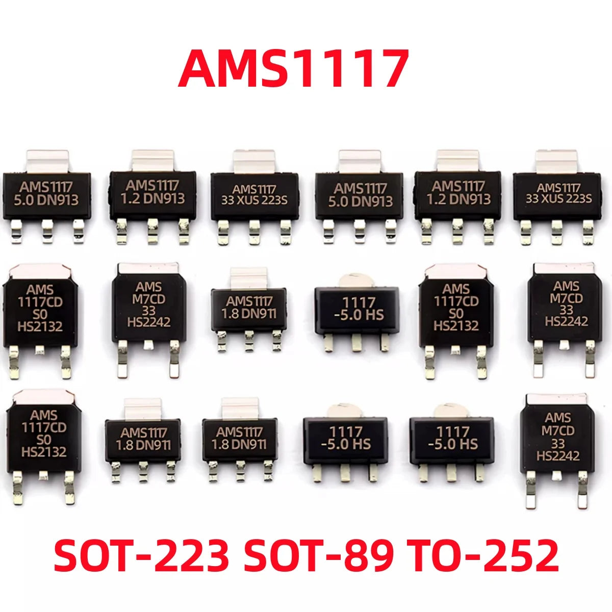 50/100Pcs AMS1117-1.2V 1.5V 1.8V 2.5V 3.3V ADJ SOT-223 SOT-89 AMS1117CD-5.0 TO-252 Adjustable/Fixed Low Dropout Linear Regulator
