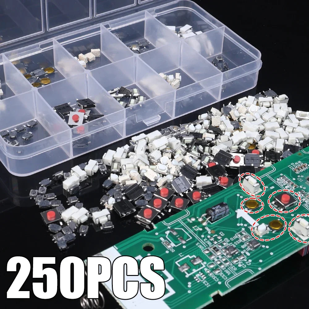 250/100pcs Tactile Push Button Switch Kits 10 Models Car Remote Control Tablet Micro Momentary Keys Button Touch Microswitch