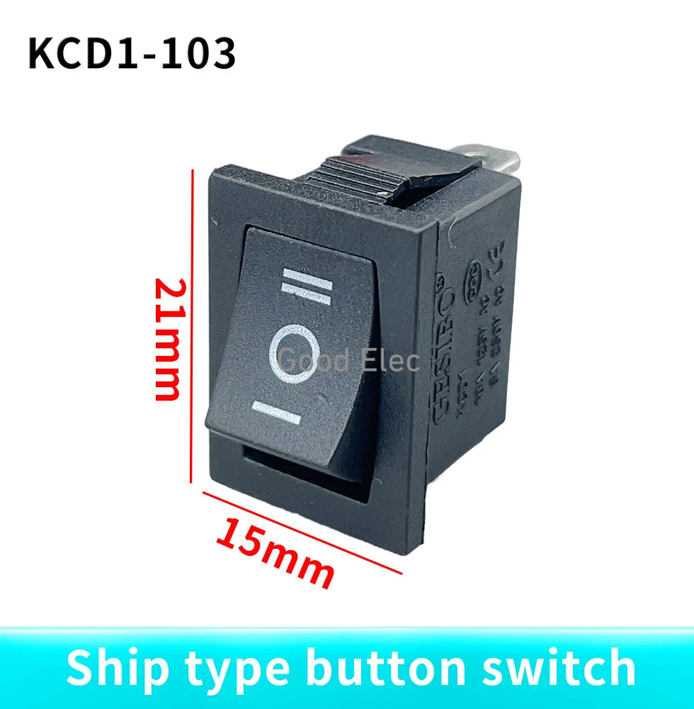5PCS KCD2 203 6P black three position toggle switch  6A/250VAC 10A/125VAC (on / off / on) rocker switch 1011