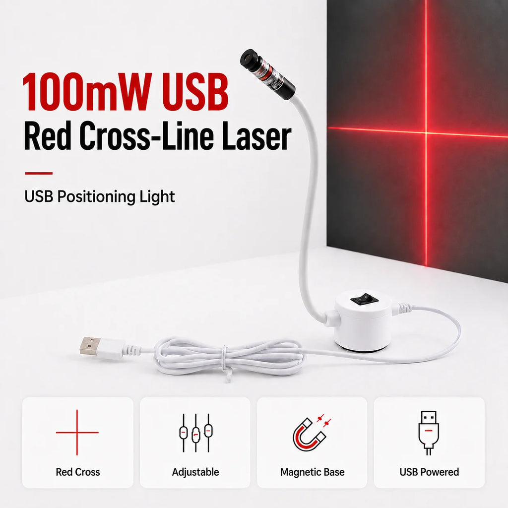 DC5V USB Laser Positioning Light Flexible Gooseneck Magnetic Base Red Line Cross For Sewing Cutting Quilting Machine Accessories
