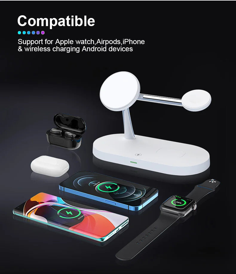 3 in 1 Magnetic Wireless Charger For iPhone 16 15 14 13 12 Fast Charging Station for Apple Watch 10 9 8 7 6 5 4 Airpods 2 3 Pro