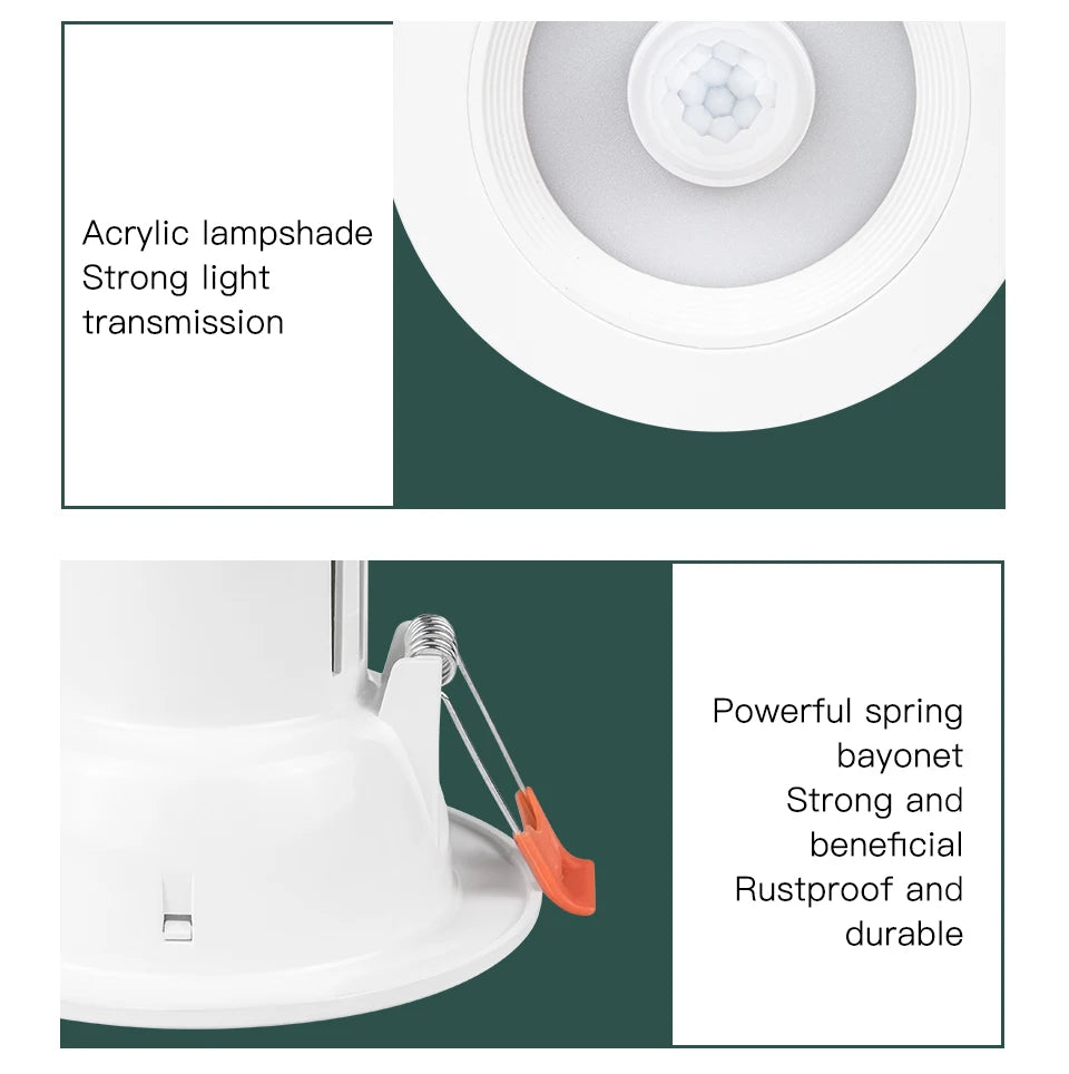 5W 10W 15W 20W PIR Motion Sensor Downlight 85-265V Human Infrared Induction LED Spotlight for Entrance Corridor Hallway Stairs