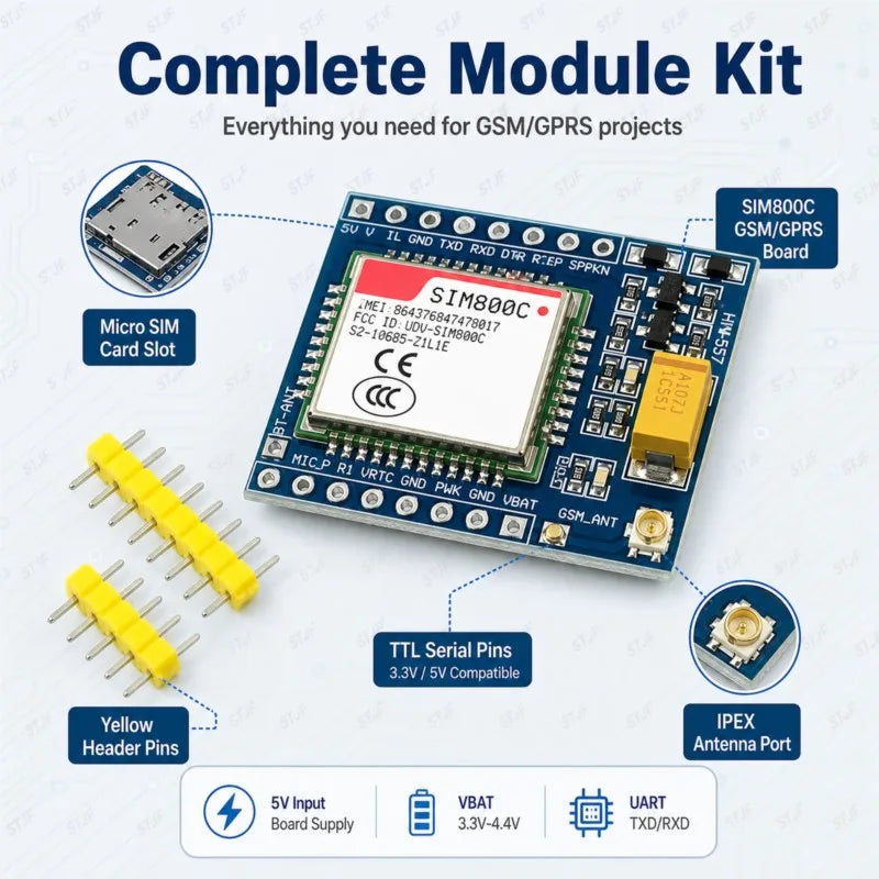 STJF 5V 3.3V SIM800C GSM GPRS Electronic PCB Board Module TTL Development Board IPEX With Bluetooth TTS STM32 For Arduino C51