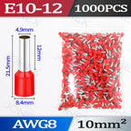 1000PCS Tubular Crimp Terminals Electrical Wire Cable Connectors E0508 E7508 E1008 E1508 E2508 E4009 E6012 Insulated Ferrules