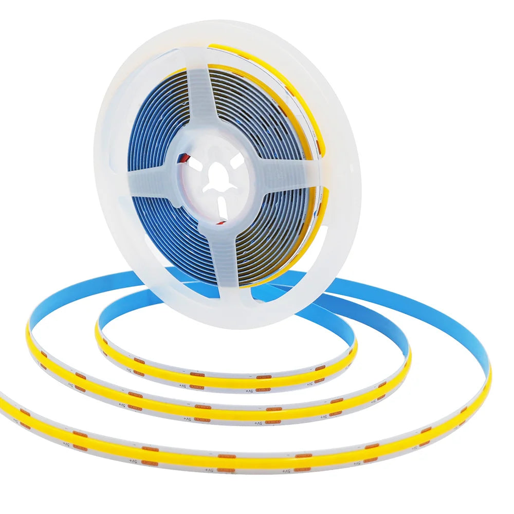 5V USB COB LED Strip Light Tape White Red Green Pink Ice Blue Yellow Flexible 320 LEDs 8mm PCB Ribbon TV Backlights Night Lamp