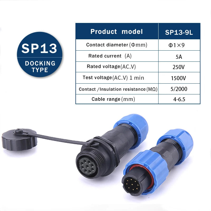 SP13 Waterproof Aviation Connector IP68 Cable to Cable In-line Plug Socket 2 3 4 5 6 7 9 Pin Circular Connector Adapter Kit