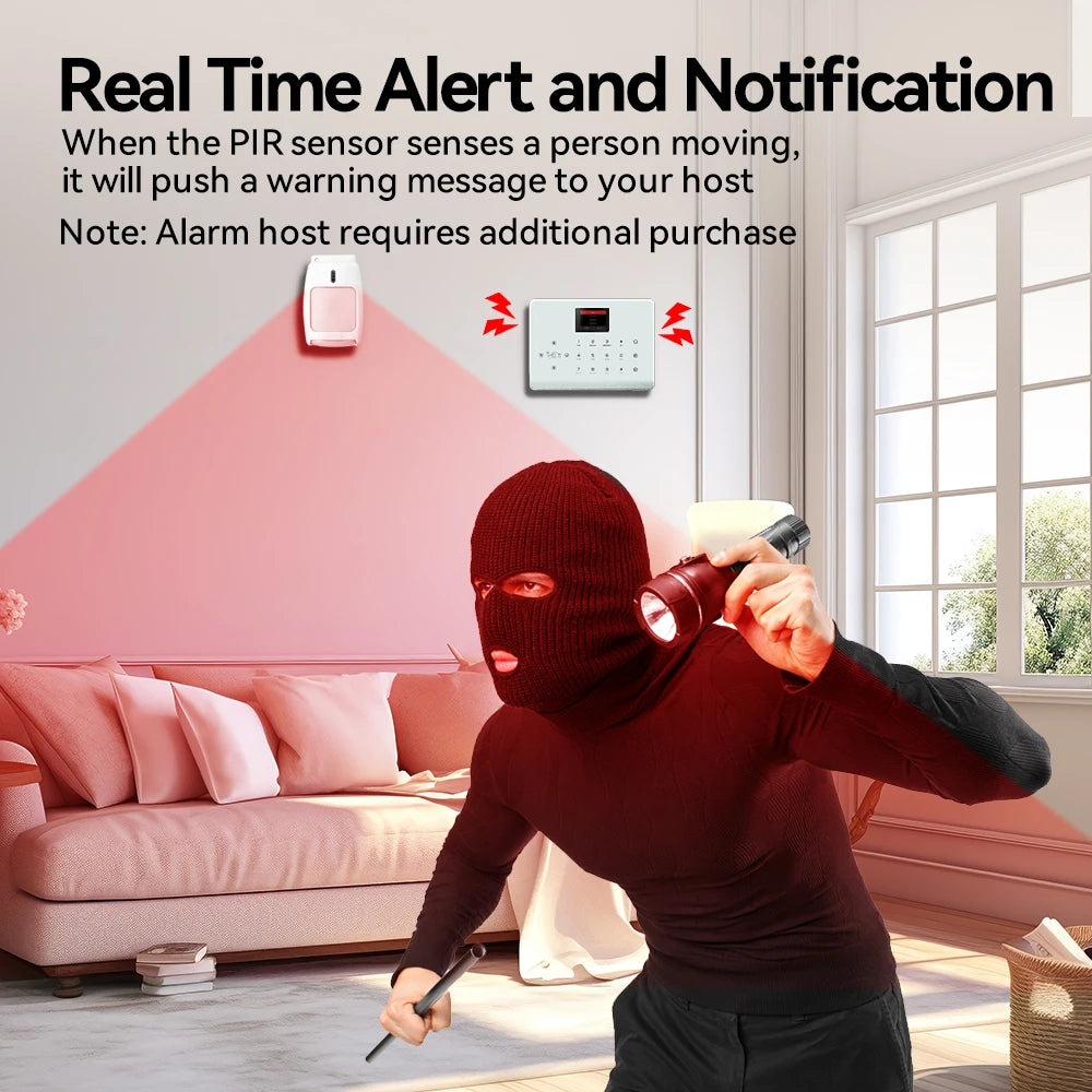 Meian Wired PIR Motion Sensor, Infrared Alarm Detector, Human Body Presence Sensor, Smart Home Security, Work with Alarm Host