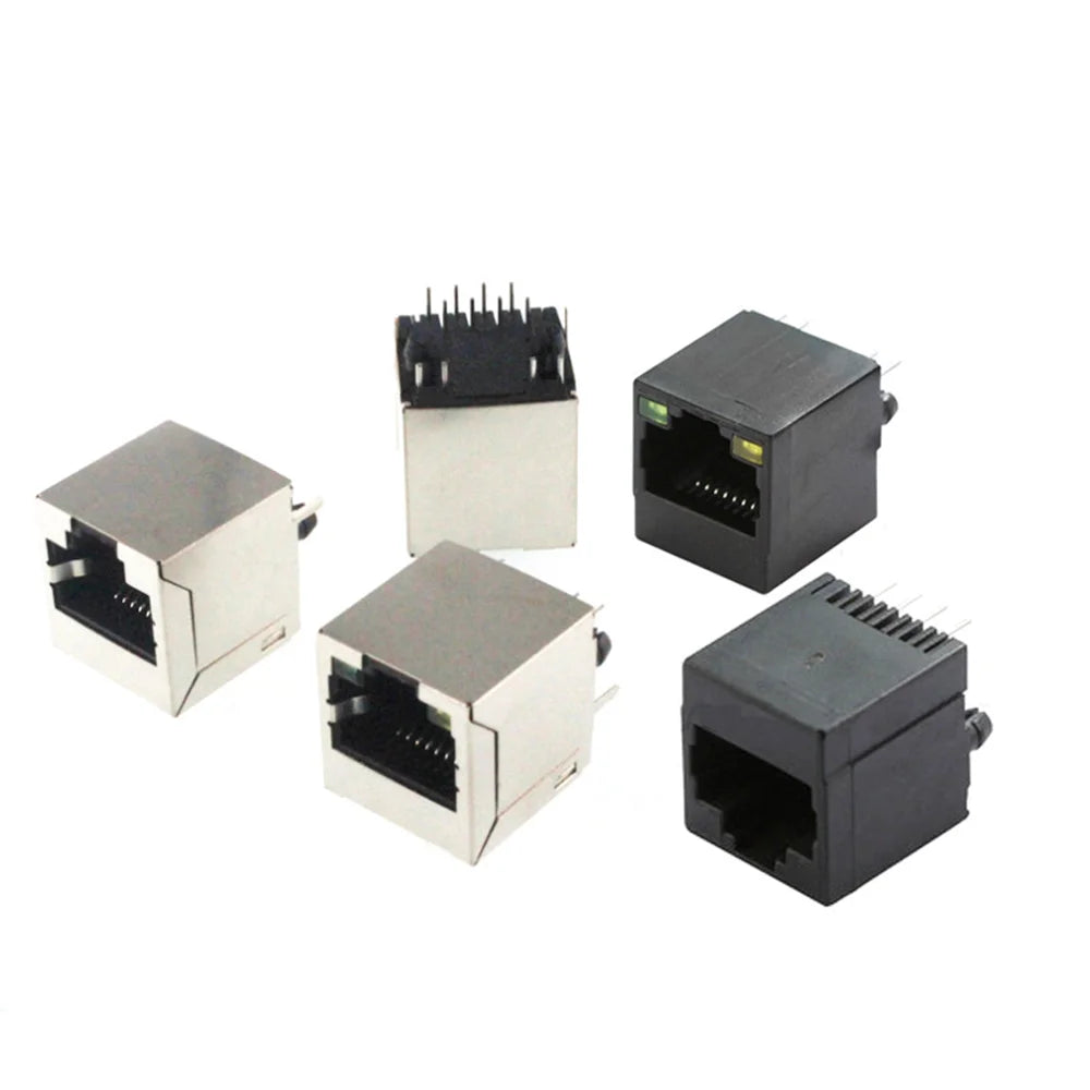 5PCS RJ45 Vertical 180 Degree Network Socket With Shield and Lamp Network Cable Interface 5224-8p8c In-Line Connector