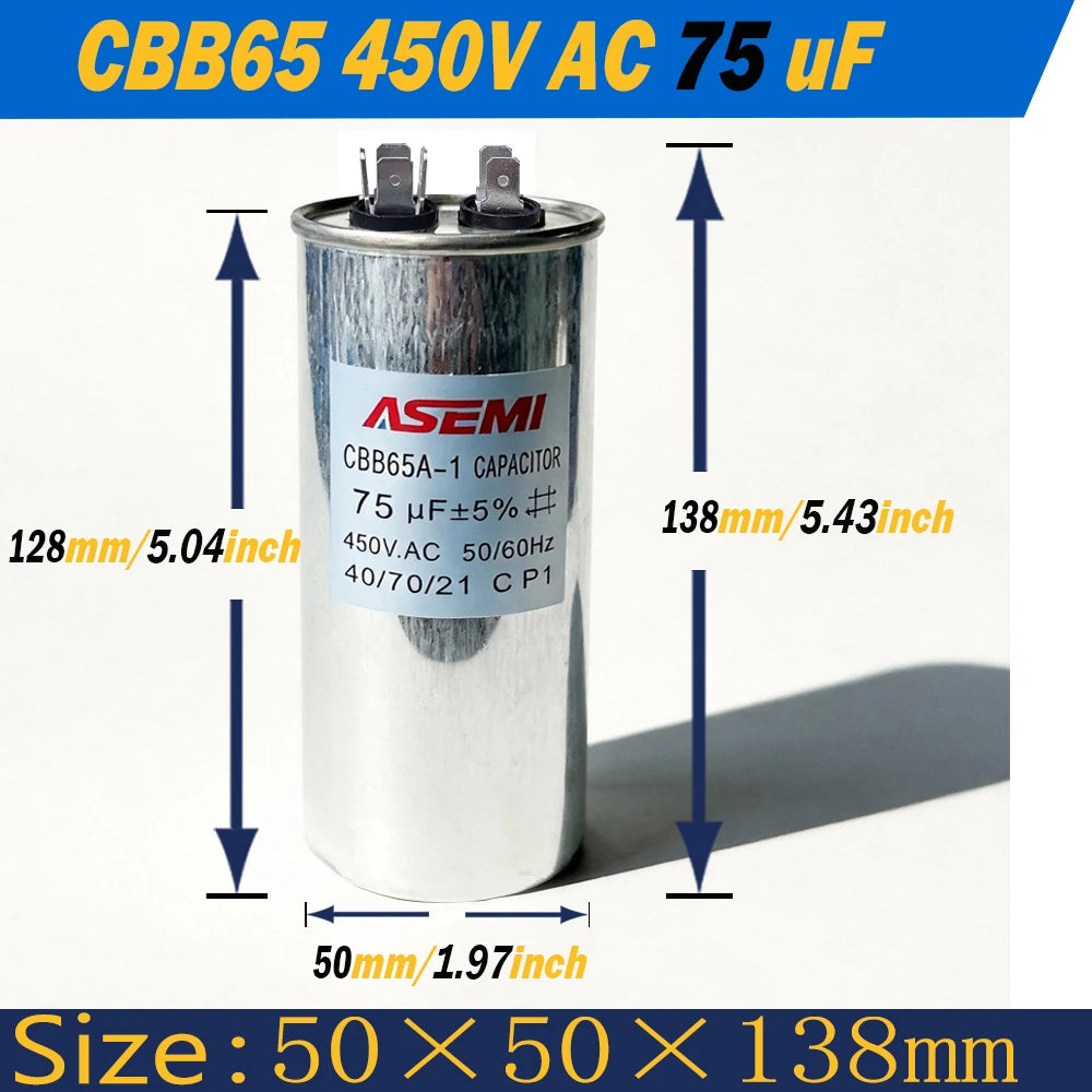 100uF CBB65 450V AC 40uF 45uF 50uF 60uF 65uF 70uF 80uF 90uF Motor Capacitor Air Conditioner Compressor Start Capacitor