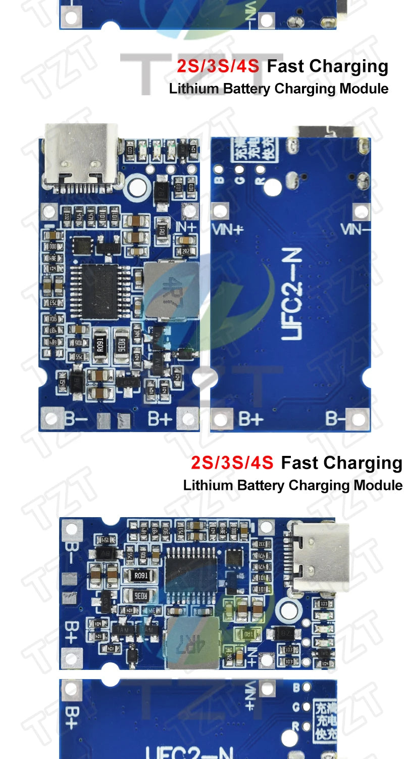Type-C USB 2S 3S 4S BMS 4.5V-15V 18W 2A Lithium Battery Charging Module Support QC Fast Charge With Temperature Protection
