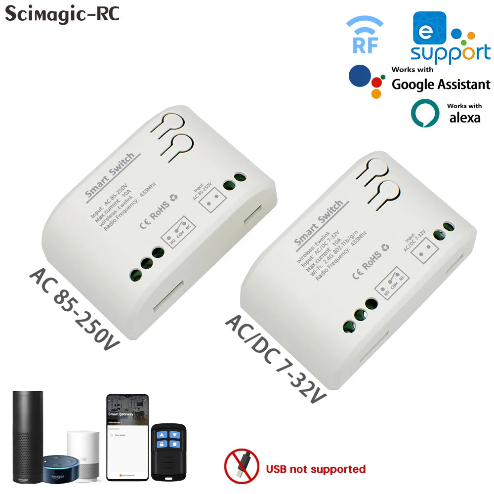 1/2/4CH EWeLink WIFI Smart Switch 7-32V 85-250V 220V Wireless Remote Control Relay Module For Garage Door Access Alexa Google