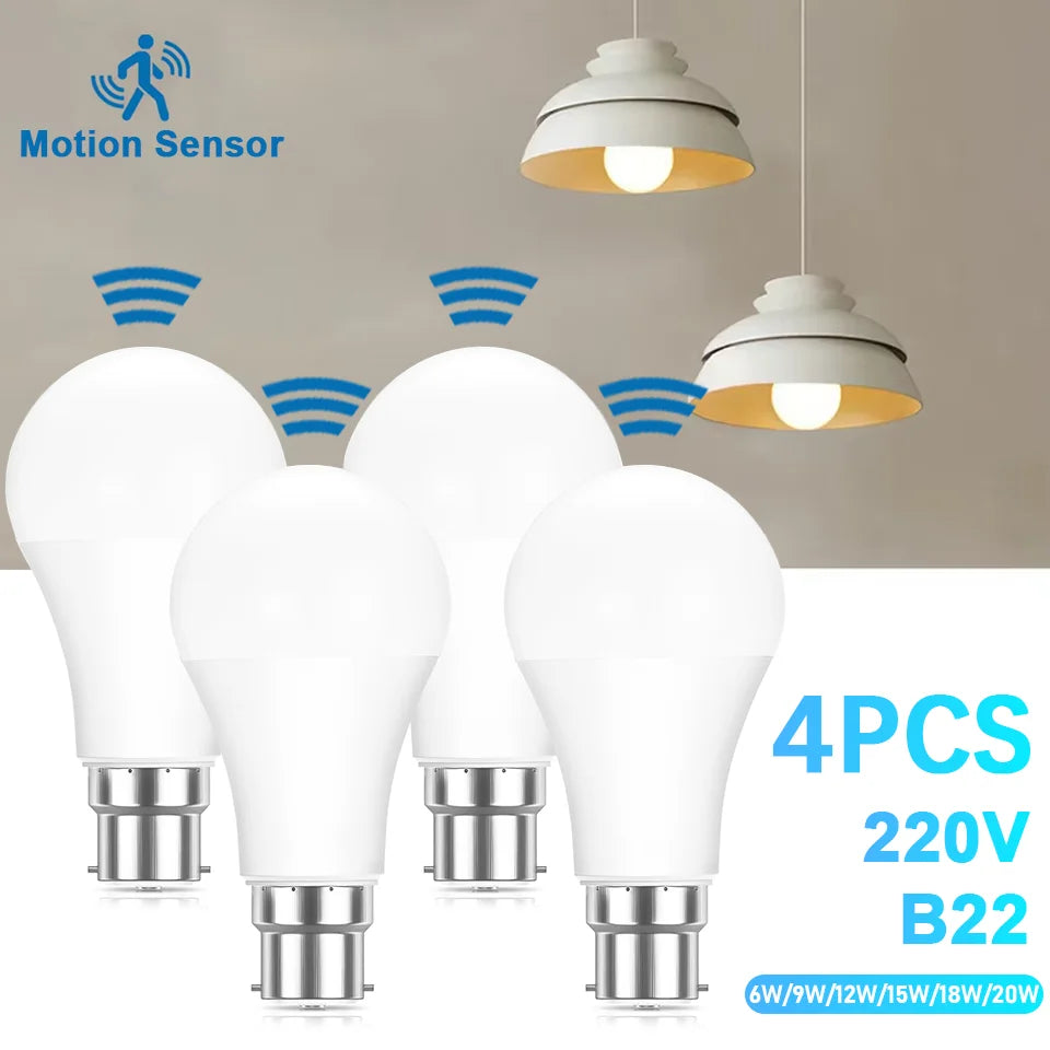 4PCS Radar Motion Sensor Light Bulb B22 220V 6W 9W 12W 15W 18W 20W Auto ON/OFF LED Night Light Bedroom Garden LED Bulbs For Home