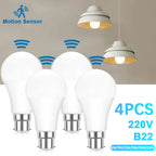 4PCS Radar Motion Sensor Light Bulb B22 220V 6W 9W 12W 15W 18W 20W Auto ON/OFF LED Night Light Bedroom Garden LED Bulbs For Home