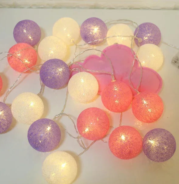 20LED Cotton Balls String Lights Waterproof Fairy Garland Lamp Outdoor Garden Patio Wedding Christmas Home Decoration Soft Warm